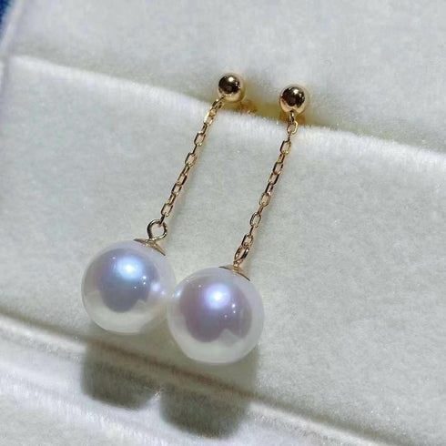Elegant Pearl Gold Line Earrings - 8-11mm Sizes for Every Style